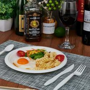 Platos de cena redondos biodegradables desechables, platos de papel de grado alimenticio con tu logotipo